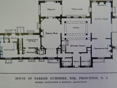 Entryway, House of Barker Gummere, Esq. Princeton, NJ, 1914 Lithograph. McGoodwin & Hawley.