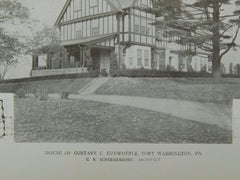 Exterior, House of Gustave C. Kuemmerle, Fort Washington, PA, 1919, Lithograph. C. E. Schermerhorn.