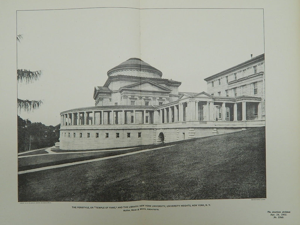 Peristyle and Library, New York University, New York, NY, 1901, Lithograph. McKim, Mead & White.
