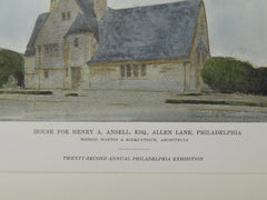 House for Henry A. Ansell, Esq., Philadelphia, PA, 1916, Original Plan. Martin & Kirkpatrick.