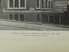 Radium Laboratory, Memorial Hospital, New York, NY, 1918, Lithograph. Palmer & Hornbostel