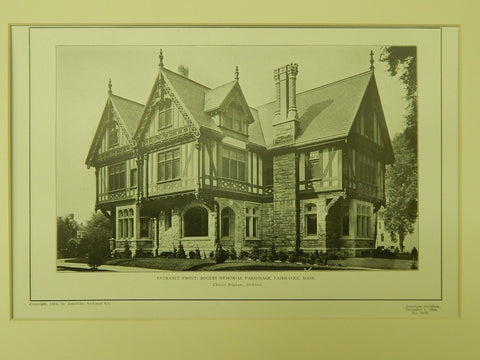 Entrance Front, Rogers Memorial Parsonage, Fairhaven, MA, 1904, Lithograph. Charles Brigham.