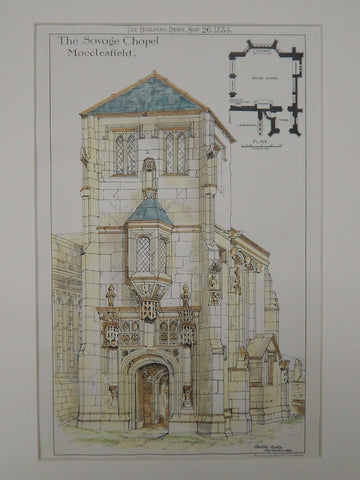 The Savage Chapel, Macclesfield, Chesire, England, 1884, Original Plan. Walter Aston.