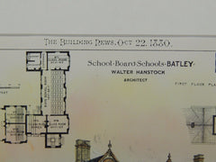 School Board Schools, Batley, West Yorkshire, England, 1880, Original Plan. Walter Hanstock.