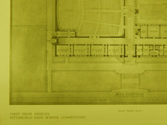First Prize Design, Pittsburgh High School, Pittsburgh, PA, 1910, Original Plan.