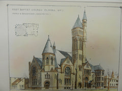 First Baptist Church, Elmira, NY, 1890, Original Plan. Pierce/Dockstader.
