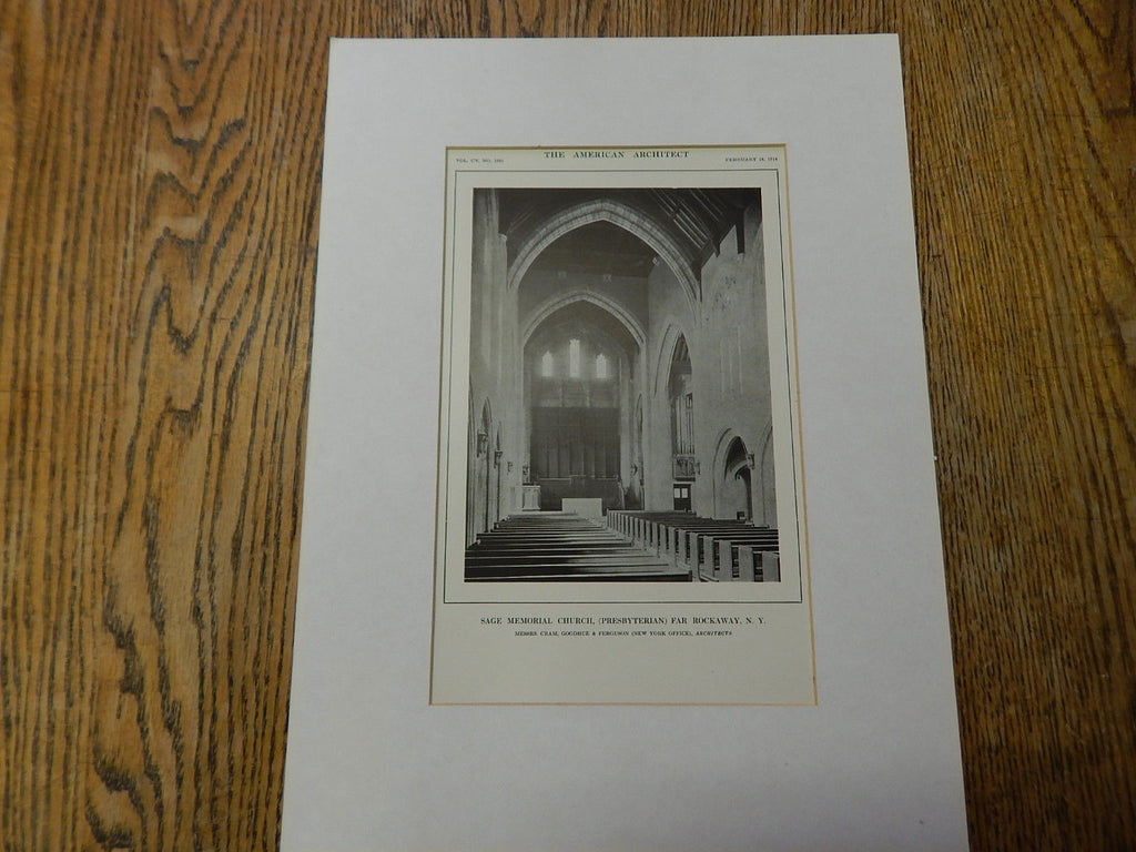 Interior, Sage Memorial Presbyterian Church, Rockaway, NY, 1914. Cram, Goodhue & Ferguson.