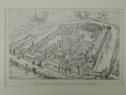 The Tower of London in the Time of Elizabeth, London, UK, 1904, Original Plan.