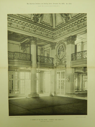 Corner of the Ball-Room, Sherry's, New York, NY, 1898, Gelatine Print. McKim, Mead & White.