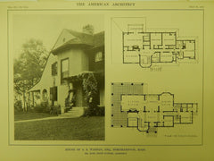 Detail & Plans, House of A. S. Warren, Northampton, MA, 1914, Lithograph. Putnam.
