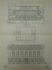Elevation & Sections, US Post Office & Court House, Elmira, NY, 1902, Orig. Plan. James Knox Taylor.