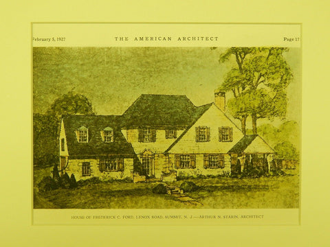 House of Frederick C. Ford, Lenox Road, Summit, NJ, 1927, Original Plan. Arthur N. Starin.