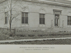 Duffield Branch Library, Detroit, MI, 1919, Lithograph. Marcus R. Burrowes.