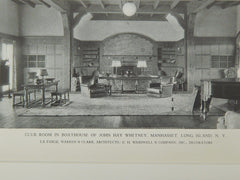 Club Room, Boathouse of John Hay Whitney, Manhasset, NY, 1929, Lithograph. La Farge, Warren & Clark.