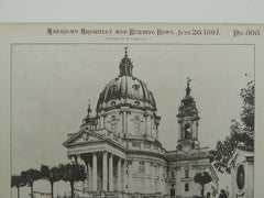 Church of the Superga, Turin, Italy, 1891, Lithograph. Filippo Juvarra.