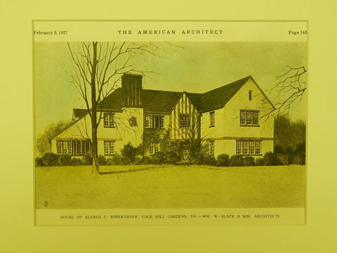 House of Alfred F. Robertshaw, Edge Hill Gardens, PA, 1927, Original Plan. Wm. W. Slack & Son.