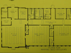 Manual Arts Building Floor, State Normal School, Los Angeles, CA, 1914, Original Plan. Allison&Allison