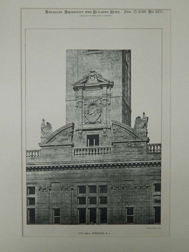 Detail, City Hall, Paterson, NJ, 1896, Lithograph. Carrere & Hastings.