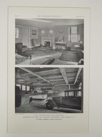 Storage, Boathouse of John Hay Whitney, Manhasset, NY, 1929, Lithograph. La Farge, Warren & Clark.