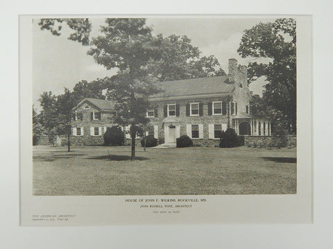 Perspective, House of John F. Wilkins, Rockville, MD, 1925, Lithograph. John Russell Pope.