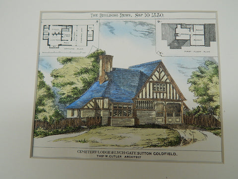 Cemetery Lodge and Lych Gate, Sutton, Coldfield UK, 1880, Original Plan. Thomas Cutler.