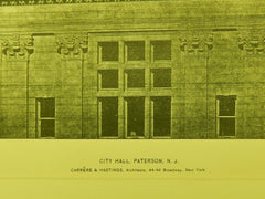Detail, City Hall, Paterson, NJ, 1896, Lithograph. Carrere & Hastings.
