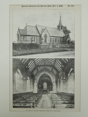 All Saints Church, Ackworth, Moortop, Yorkshire, UK, 1891, Lithograph. Henry Curzon.