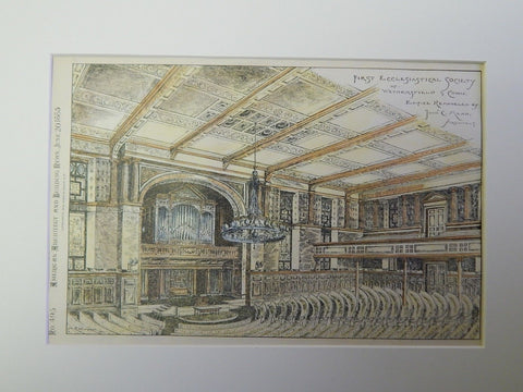 First Ecclesiastical Society of Wethersfield, CT, 1885. Original Plan. J.C. Mead.