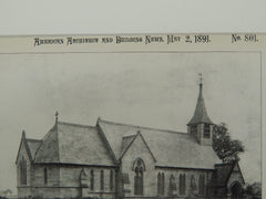 All Saints Church, Ackworth, Moortop, Yorkshire, UK, 1891, Lithograph. Henry Curzon.