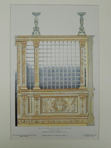 Rood and Chapel Screens, Sistine Chapel, Rome, Italy, 1906, Original Plan. Paul Letarouilly.