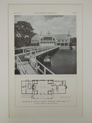 Exterior, Boathouse of John Hay Whitney, Manhasset, NY, 1929, Lithograph. La Farge, Warren & Clark.