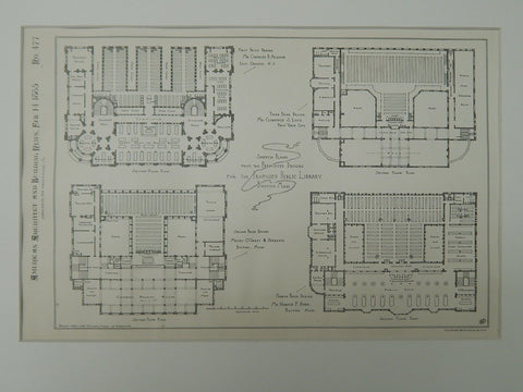 Premiated Designs, Proposed Public Library, Boston, MA, 1885, Original Plan.