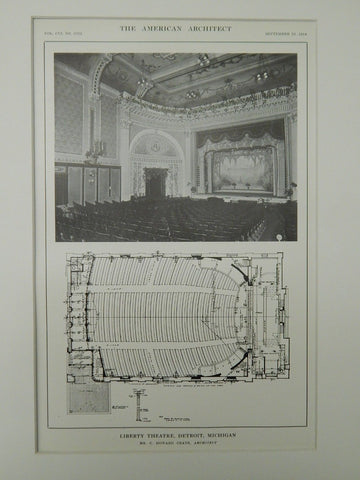 Interior, Liberty Theatre, Detroit, MI, 1914, Lithograph. C. Howard Crane.