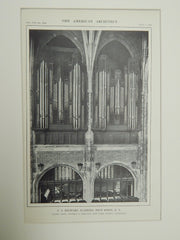 Organ, U.S. Military Academy, West Point, NY, 1914. Lithograph. Cram, Goodhue, Ferguson.