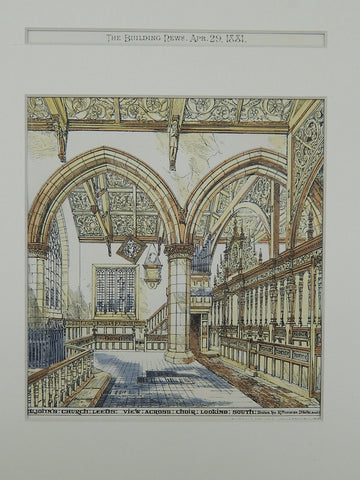 View Across Choir, St. John's Church, Leeds, England, 1881, Original Plan. R. Norman Shaw.