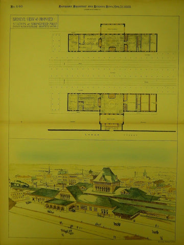 Birdseye View of Proposed Station, Springfield, MA, 1888, Original Plan. Shepley, Rutan & Coolidge.