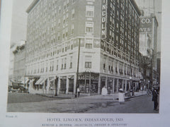 Hotel Lincoln, Indianapolis, IN, 1919, Lithograph. Robush & Hunter.