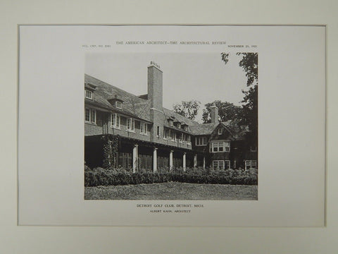 Alternate Perspective, Detroit Golf Club, Detroit, MI, 1921, Lithograph. Albert Kahn.