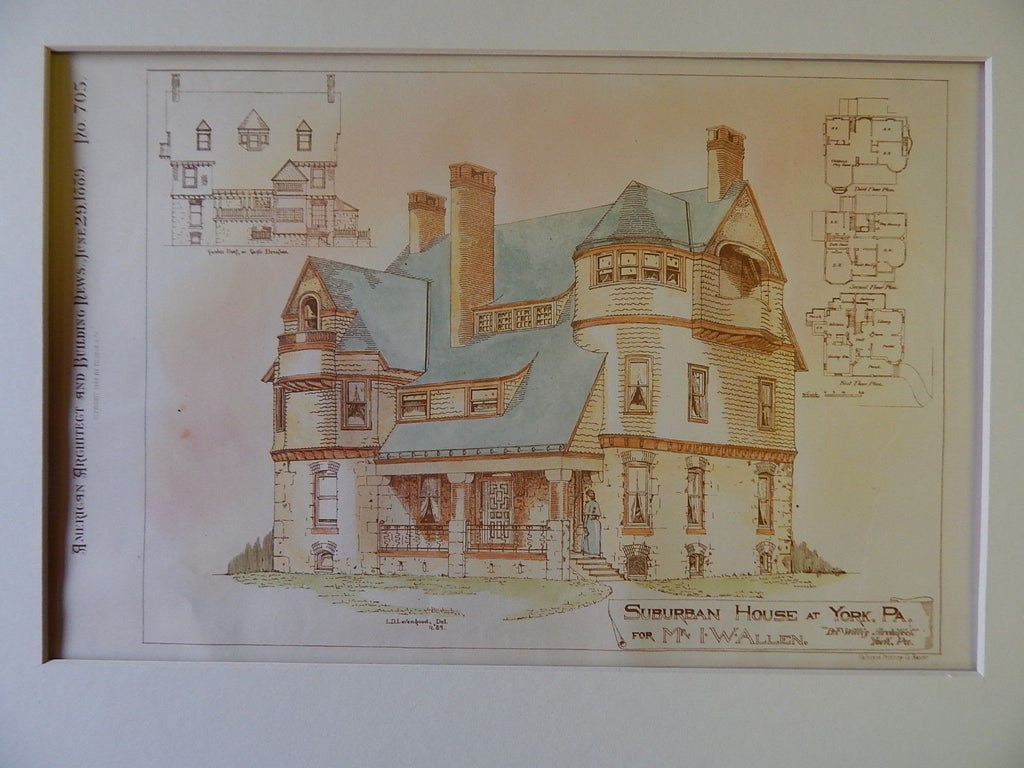 Suburban House for Mr. I. W. Allen at York, PA, 1889, Original Plan. B.F.Willis