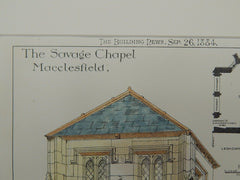 The Savage Chapel, Macclesfield, Chesire, England, 1884, Original Plan. Walter Aston.