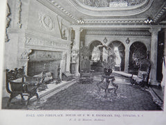 Hall& Fireplace, House of F.W.R. Eschmann, ESQ.,Yonkers, NY, 1906,Lithograph. F.A. de Meuron.