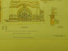 Elevation & Details, Rodef Sholem Synagogue, Pittsburgh, PA, 1908, Original Plan. Palmer & Hornbostel.