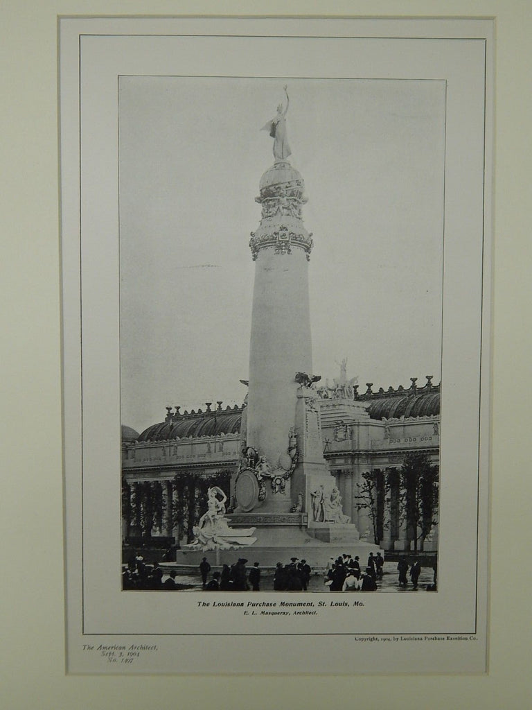 The Louisiana Purchase Monument, St. Louis, MO, 1904, Lithograph.  E. L. Masqueray.