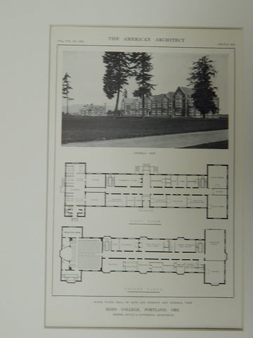 Floor Plan & View of Hall of Arts and Sciences, Reed College, Portland, OR, 1914. Doyle & Patterson.