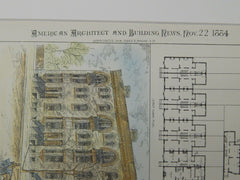 Block of 10 Houses for William Robertson, Newark, NJ, 1884, Original Plan. Van Campen Taylor.