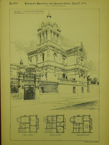 House of Señor de Saracibar in Salamanca, Spain 1894.  Señor de Saracibar, Architect