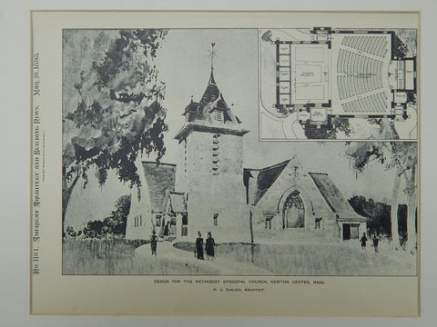 Methodist Episcopal Church in Newton Center MA, 1898. H. J. Carlson