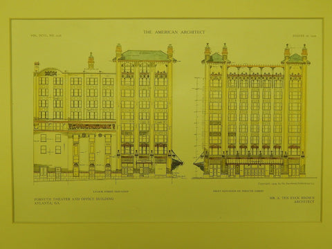 Elevations: Forsyth Theater and Office Building in Atlanta GA, 1909. A. Ten Eyck Brown