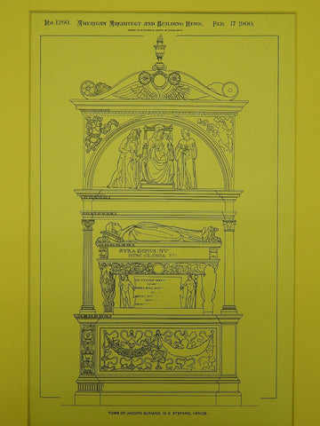 Tomb of Jacopo Suriano in St. Stefano, Venice, Italy, 1900. Original