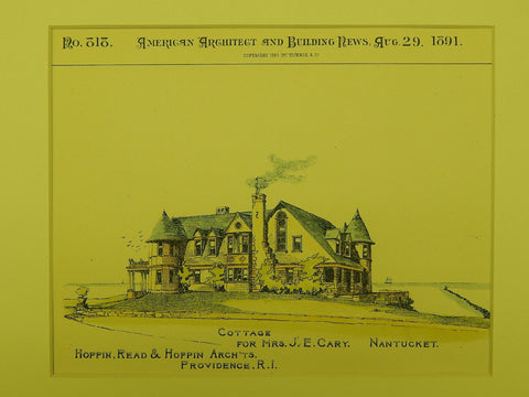 Cottage for Mrs. J. E. Cary, Nantucket MA, 1891. Hoppin, Read & Hoppin. Original
